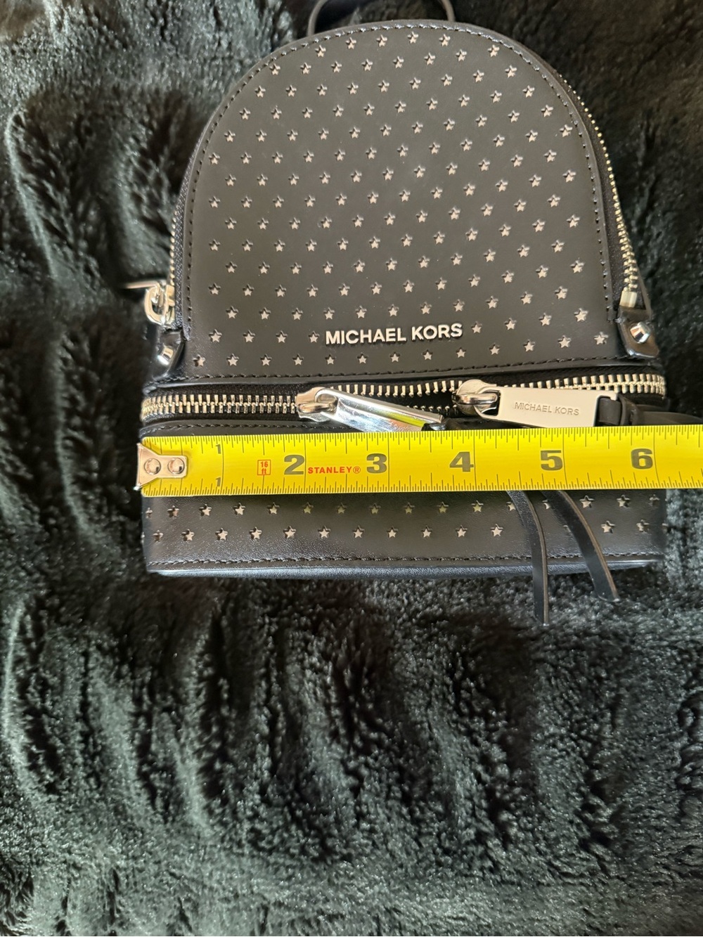 Michael Kors Black Leather Star-Perforated Backpack with Silver Logo - Picture 7 of 8